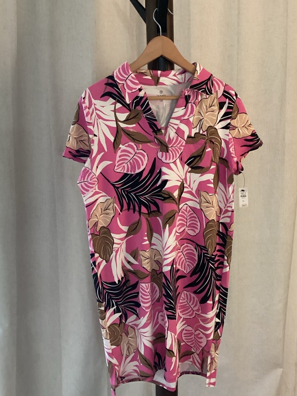 Talbots Pink Tropical Print V‑Neck Midi Dress